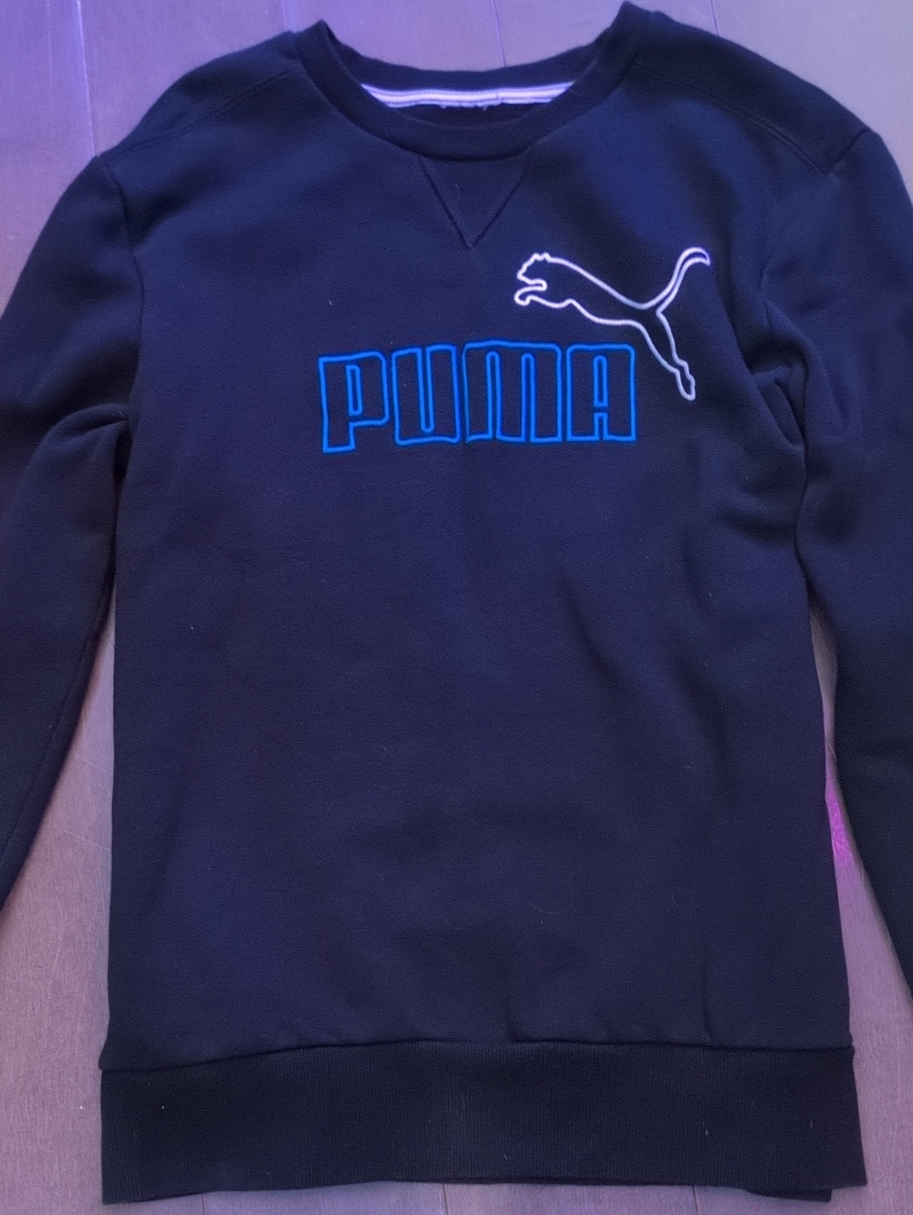 Puma Black Crewneck Sweatshirt with Blue Logo Accent